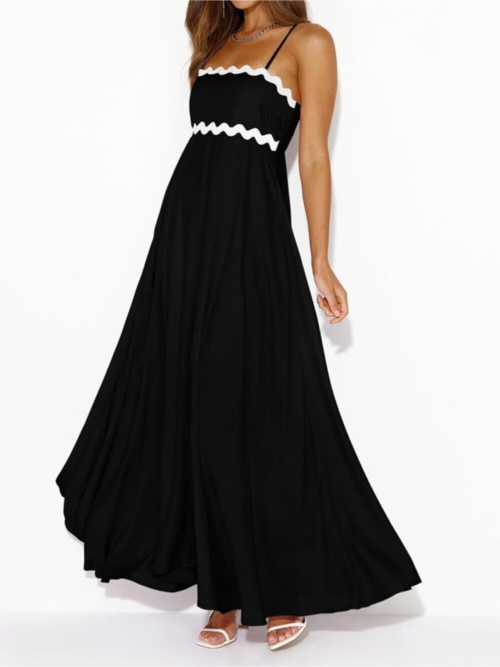 〽️Women's Black Spaghetti Strap Casual Sleeveless Smocked Boho Maxi Dress